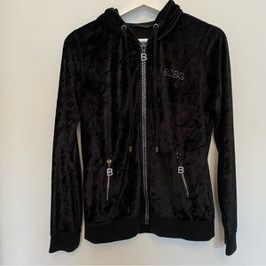 Vintage Y2K BCBG Max Azria Black Velvet Rhinestone Zip-Up Jacket | Medium
